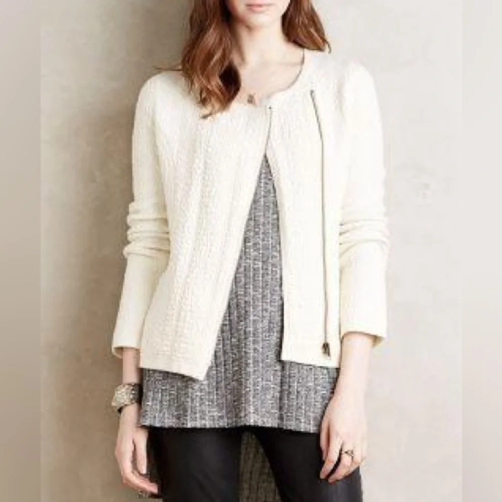 Anthropologie Angel Of The North Textured Vero Knit Asymmetric Zip Moto Jacket M